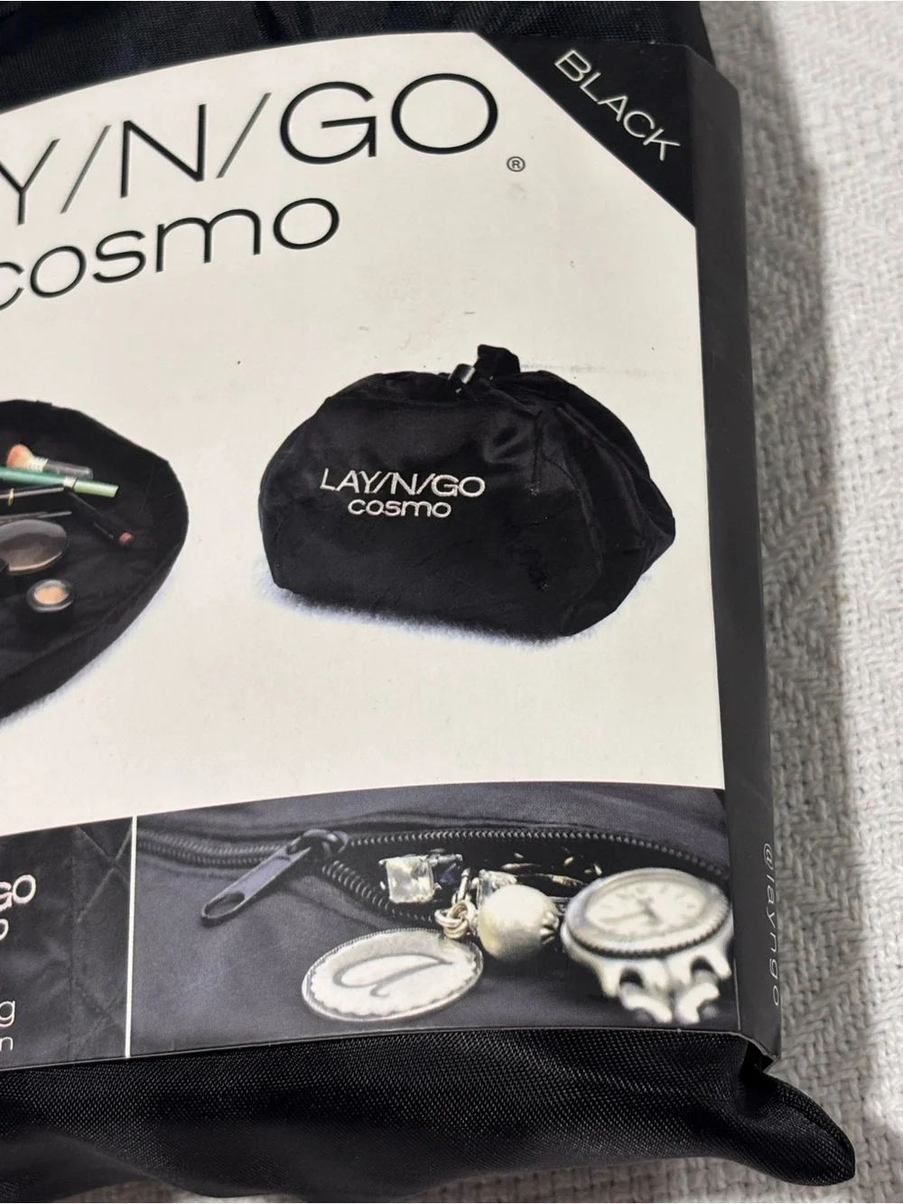 🩵LAY N GO Cosmo Drawstring Cosmetic Pouch — Black